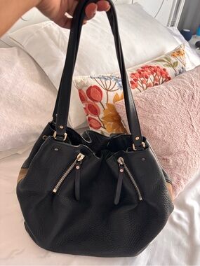 Burberry Black Leather Hobo with Silver Tone Accents